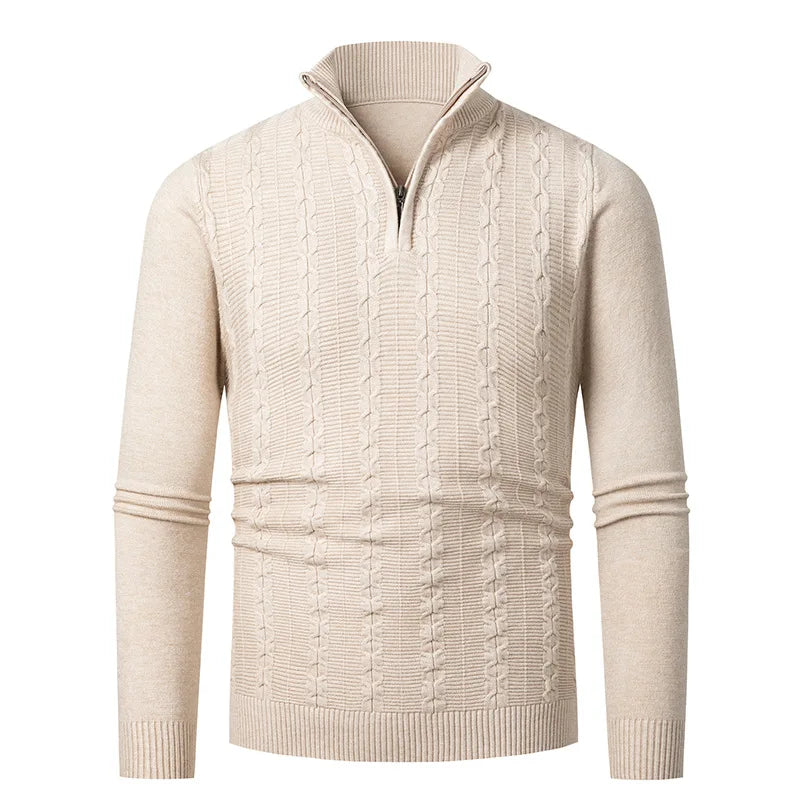 men´s wool cable knit half zip