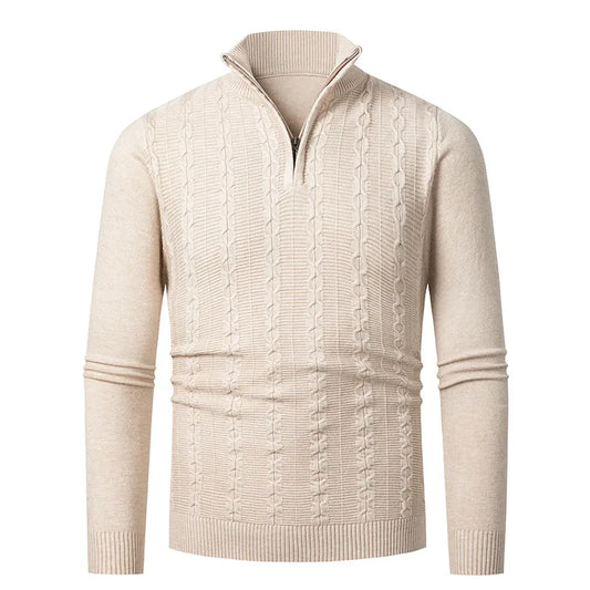 men´s wool cable knit half zip